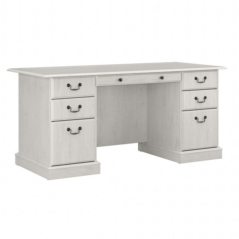 Bush Furniture Saratoga Executive 66inW Computer Desk With Drawers, Linen White Oak, Standard Delivery MPN:EX45766-03K