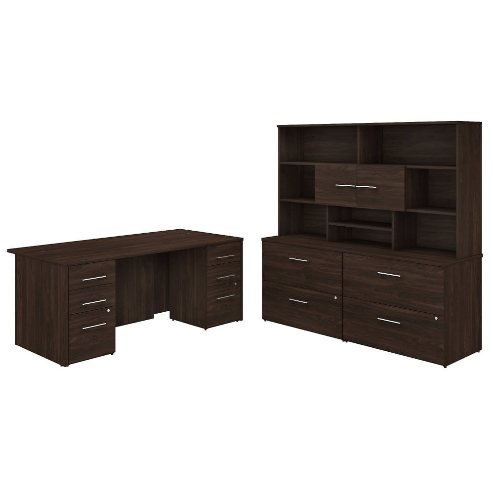 Bush Business Furniture Office 500 72inW Executive Computer Desk With Lateral File Cabinets And Hutch, Black Walnut, Standard Delivery MPN:OF5001BWSU