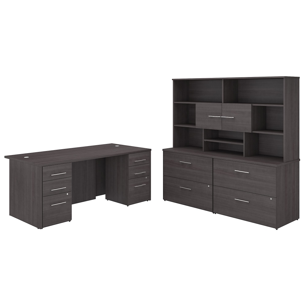 Bush Business Furniture Office 500 72inW Executive Computer Desk With Lateral File Cabinets And Hutch, Storm Gray, Standard Delivery MPN:OF5001SGSU