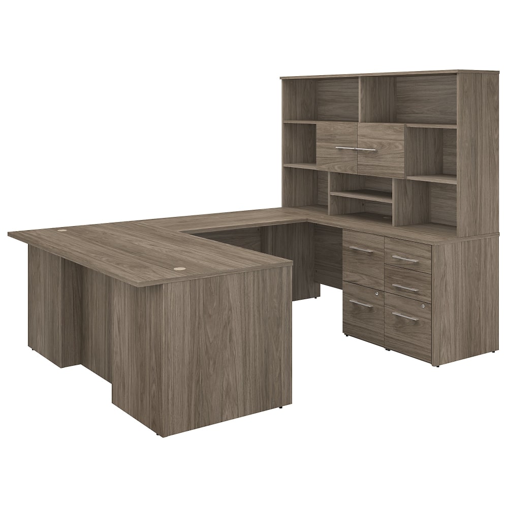 Bush Business Furniture Office 500 72inW U-Shaped Executive Corner Desk With Drawers And Hutch, Modern Hickory, Standard Delivery MPN:OF5003MHSU