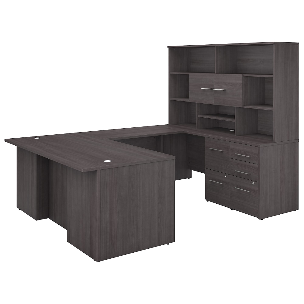 Bush Business Furniture Office 500 72inW U-Shaped Executive Corner Desk With Drawers And Hutch, Storm Gray, Standard Delivery MPN:OF5003SGSU