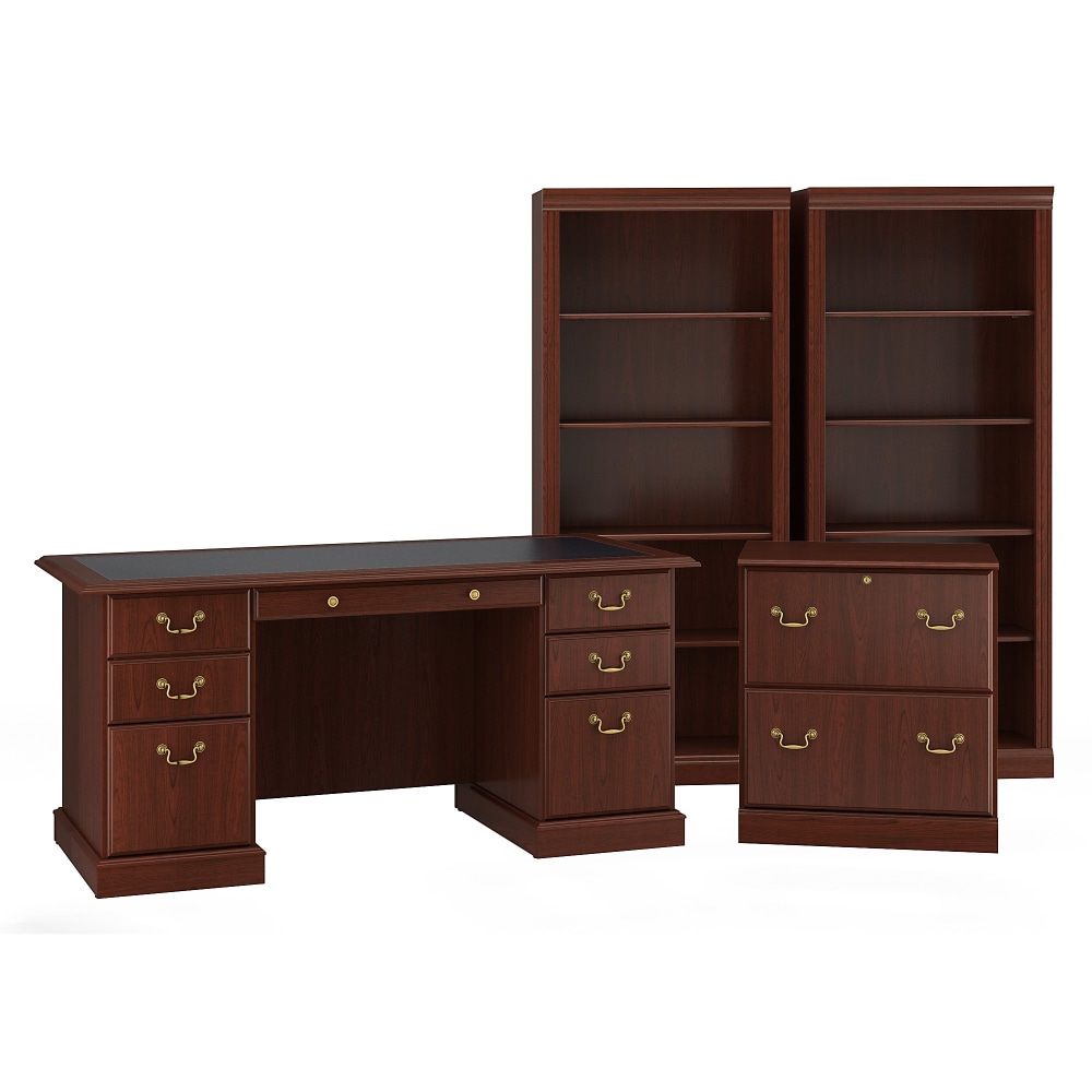 Bush Business Furniture Saratoga 66inW Executive Computer Desk With Lateral File Cabinet And Two 5-Shelf Bookcases, Harvest Cherry, Standard Delivery MPN:SAR001CS
