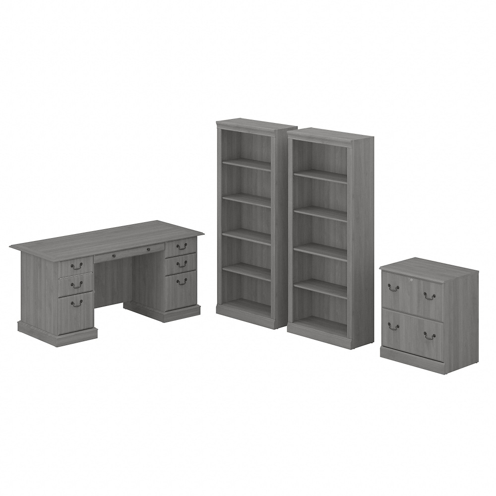 Bush Business Furniture Saratoga 66inW Executive Computer Desk With File Cabinet And 5-Shelf Bookcase Set, Modern Gray, Standard Delivery MPN:SAR001MG