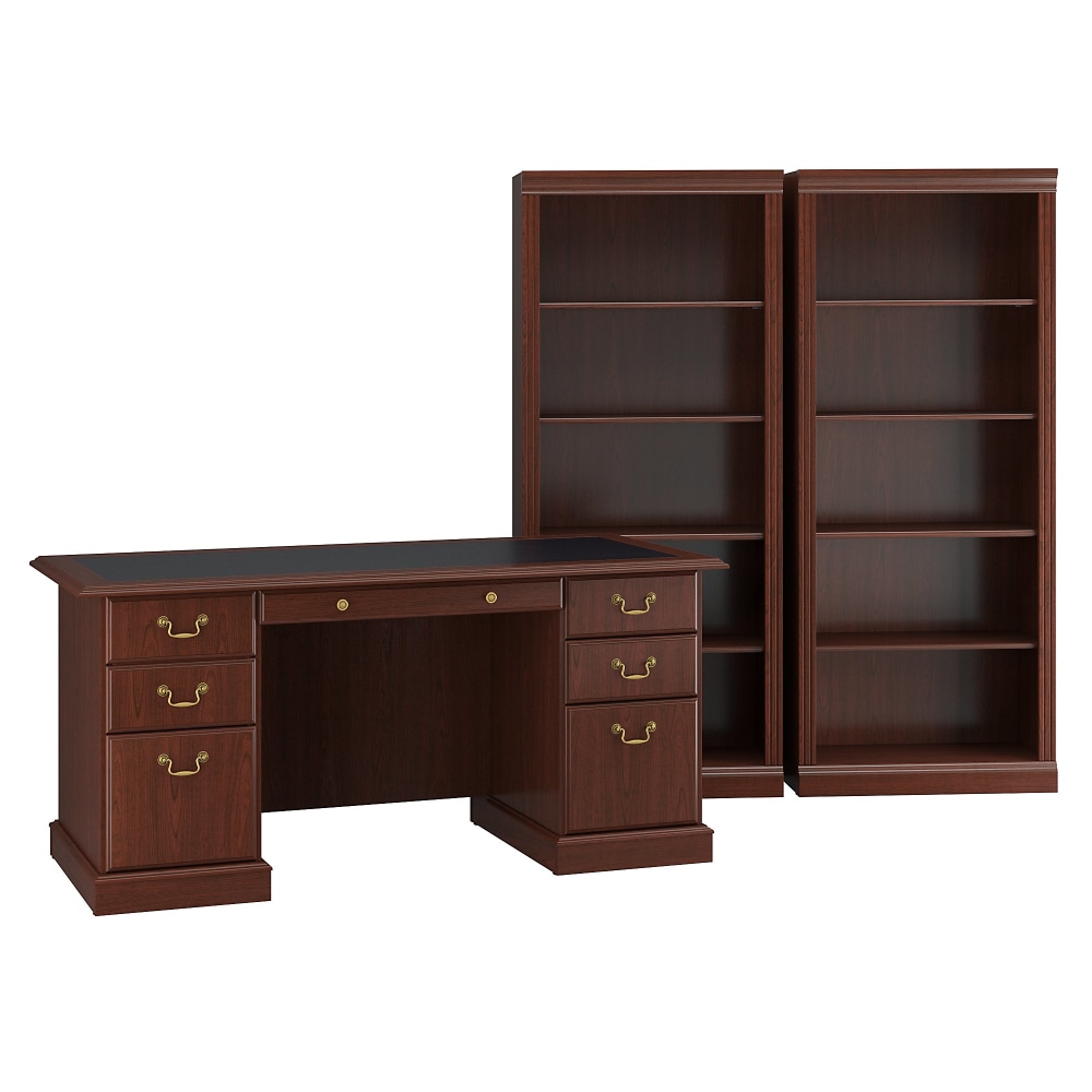 Bush Business Furniture Saratoga 66inW Executive Computer Desk And Two 5-Shelf Bookcases, Harvest Cherry/Black, Standard Delivery MPN:SAR003CS