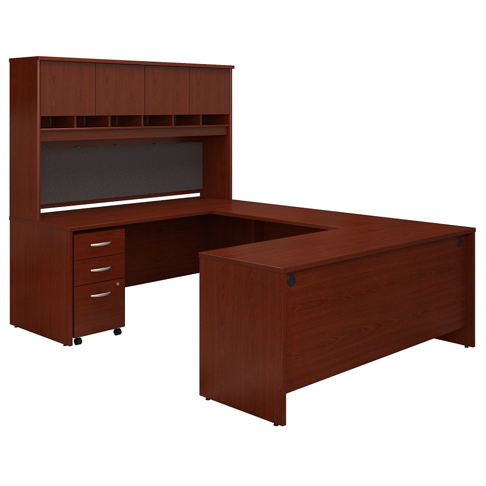 Bush Business Furniture Series C Components 72inW U-Shaped Corner Desk With Hutch And Storage, Mahogany, Standard Delivery MPN:SRC094MASU