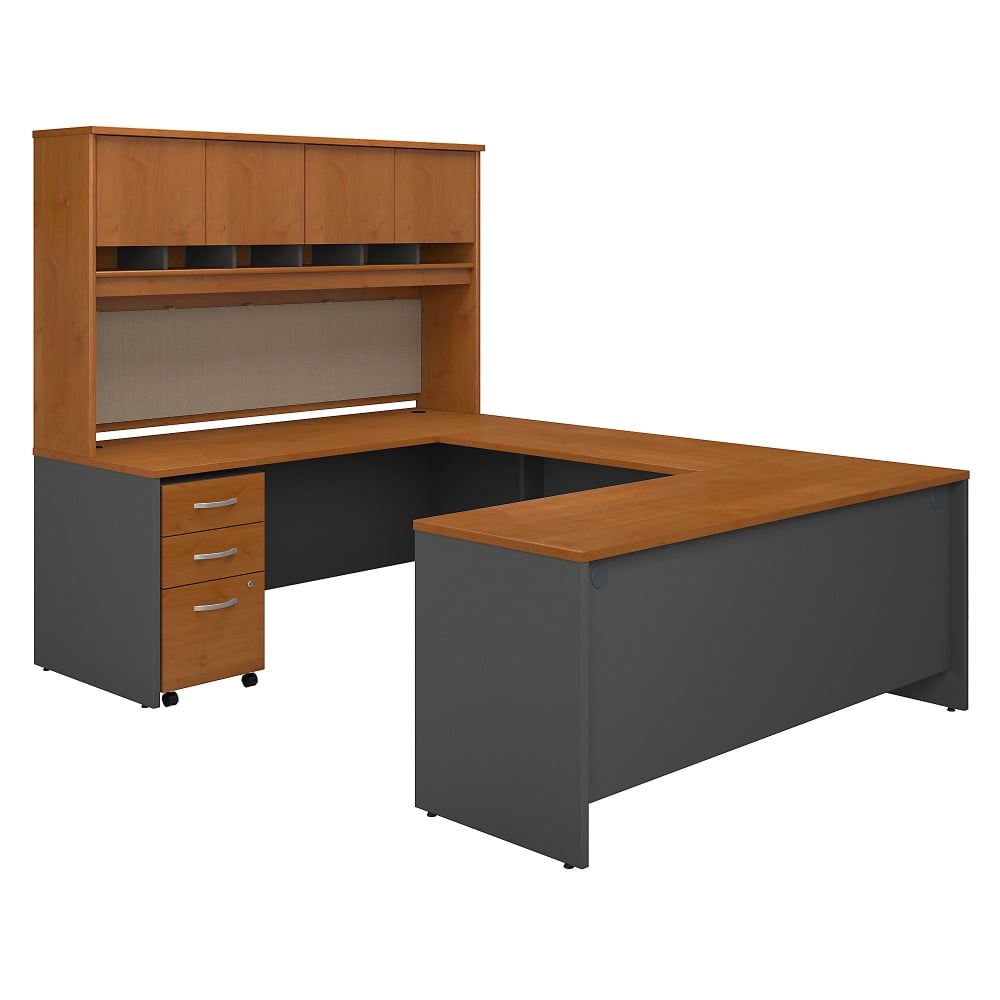Bush Business Furniture Series C Components 72inW U-Shaped Corner Desk With Hutch And Storage, Natural Cherry, Standard Delivery MPN:SRC094NCSU