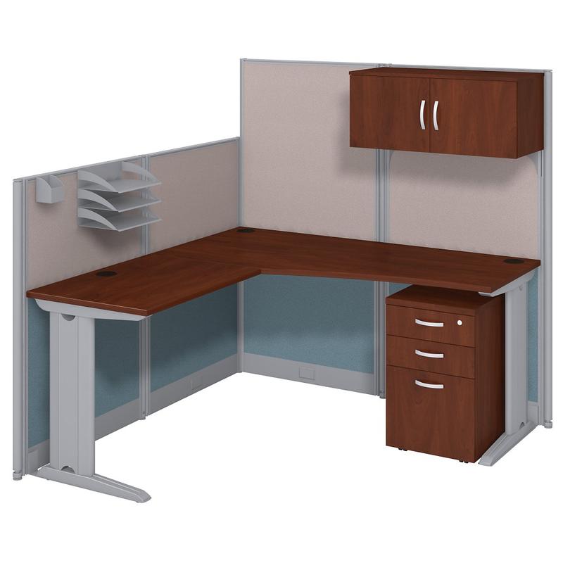 Bush Business Furniture Office In An Hour L Workstation with Storage & Accessory Kit, Hansen Cherry, Standard Delivery MPN:WC36494-03STGK