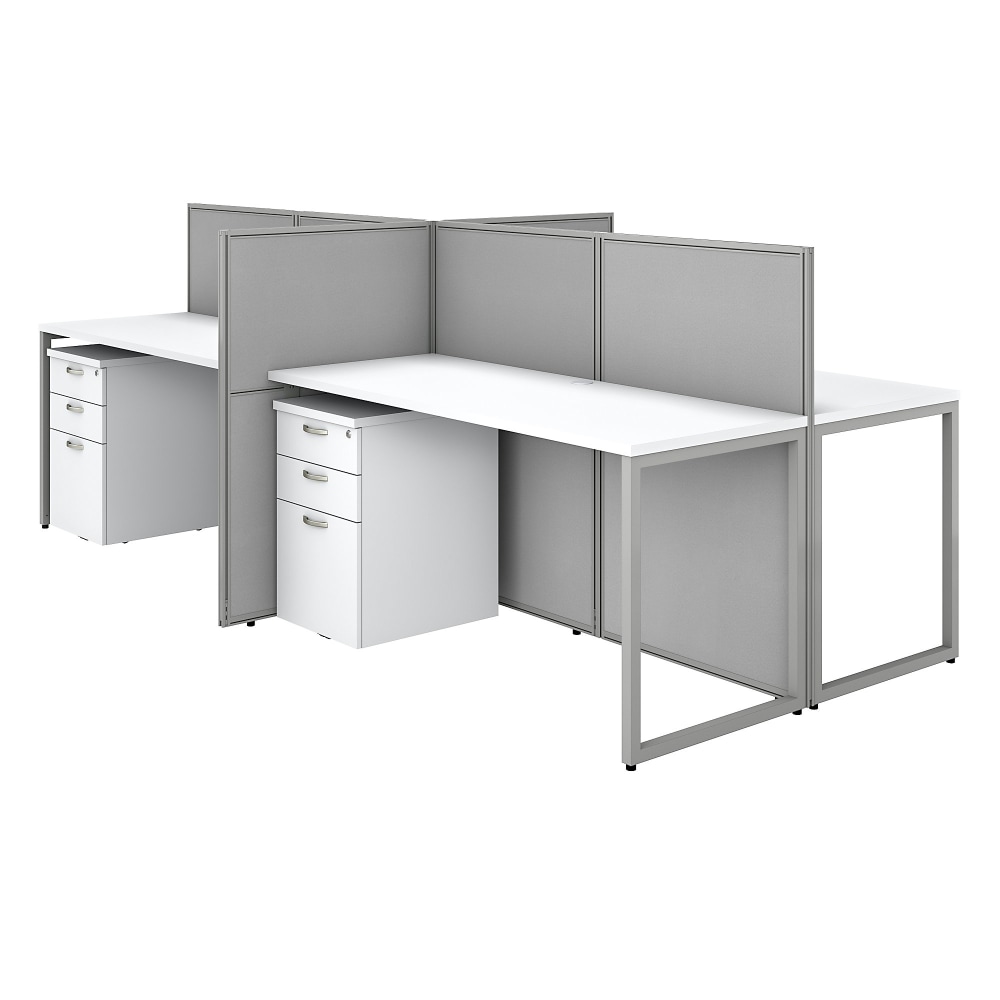 Bush Business Furniture Easy Office 60inW 4-Person Cubicle Desk With File Cabinets And 45inH Panels, Pure White/Silver Gray, Standard Delivery MPN:EOD660SWH-03K