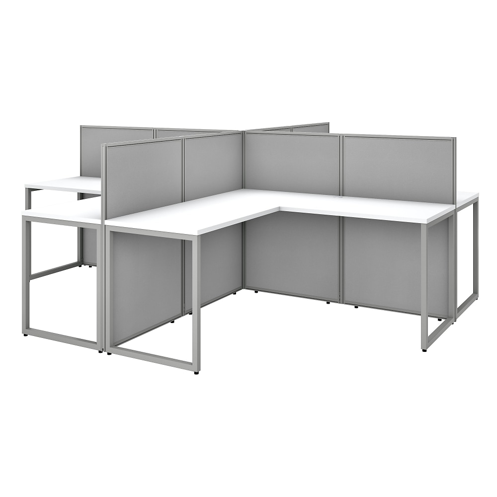 Bush Business Furniture Easy Office 60inW 4-Person L-Shaped Cubicle Desk Workstation With 45inH Panels, Pure White/Silver Gray, Standard Delivery MPN:EOD760WH-03K
