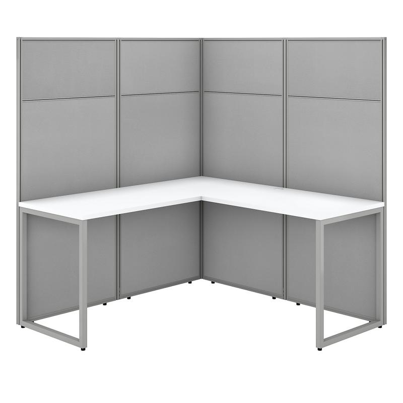 Bush Business Furniture Easy Office 60inW L-Shaped Cubicle Desk Workstation With 66inH Panels, Pure White/Silver Gray, Standard Delivery MPN:EODH360WH-03K