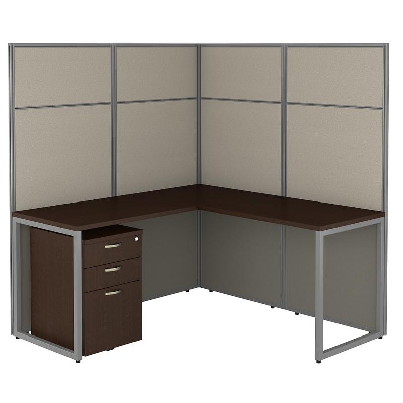 Bush Business Furniture Easy Office 60inW L-Shaped Cubicle Desk With File Cabinet And 66inH Panels, Mocha Cherry, Standard Delivery MPN:EODH36SMR-03K