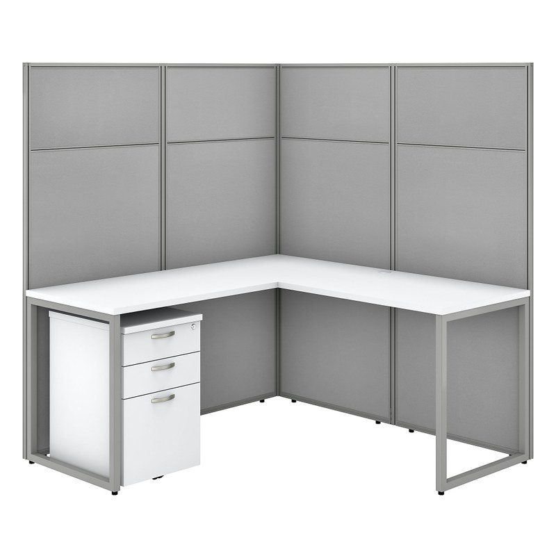 Bush Business Furniture Easy Office 60inW L-Shaped Cubicle Desk With File Cabinet And 66in Panels, Pure White/Silver Gray, Standard Delivery MPN:EODH36SWH-03K