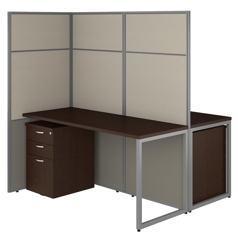 Bush Business Furniture Easy Office 60inW 2-Person Cubicle Desk With File Cabinets And 66inH Panels, Mocha Cherry, Standard Delivery MPN:EODH46SMR-03K