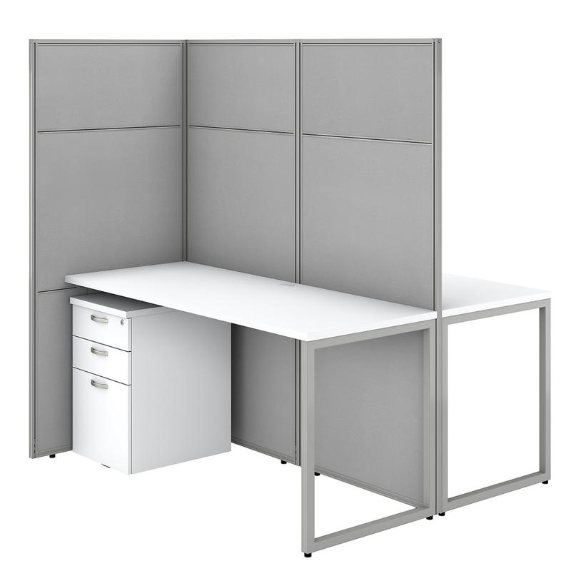 Bush Business Furniture Easy Office 60inW 2-Person Cubicle Desk With File Cabinets And 66inPanels, Pure White/Silver Gray, Standard Delivery MPN:EODH46SWH-03K