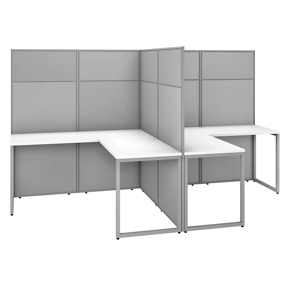 Bush Business Furniture Easy Office 60inW 2-Person L-Shaped Cubicle Desk With 66inH Panels, Pure White/Silver Gray, Standard Delivery MPN:EODH560WH-03K