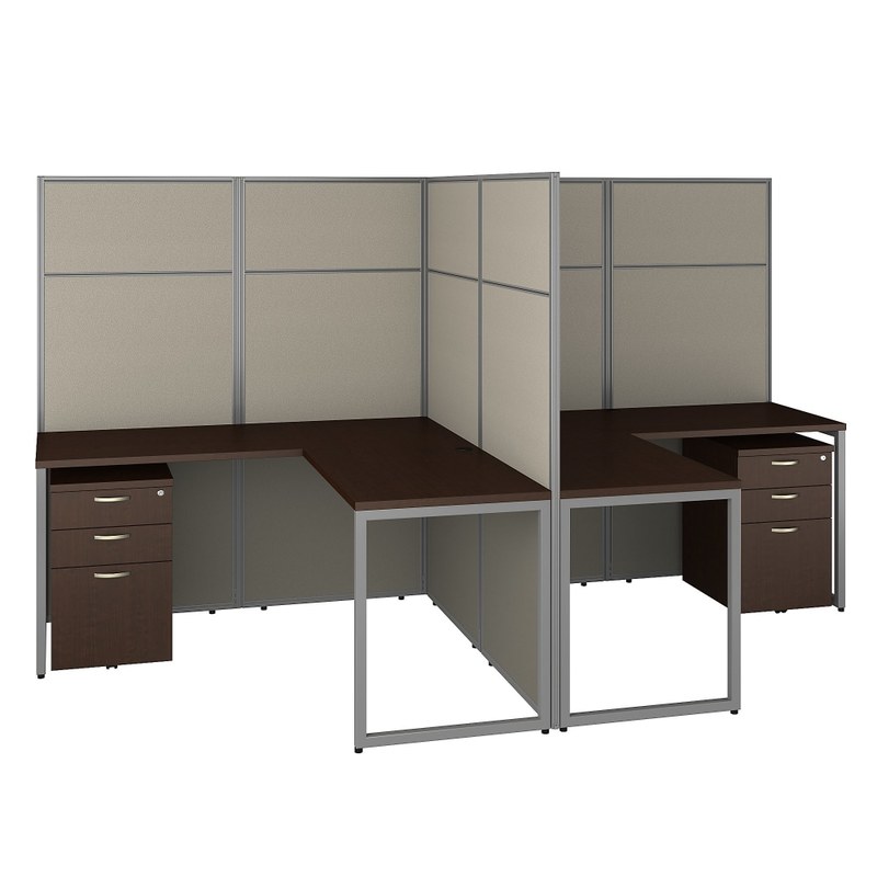 Bush Business Furniture Easy Office 60inW 2-Person L-Shaped Cubicle Desk With Drawers And 66inH Panels, Mocha Cherry, Standard Delivery MPN:EODH56SMR-03K