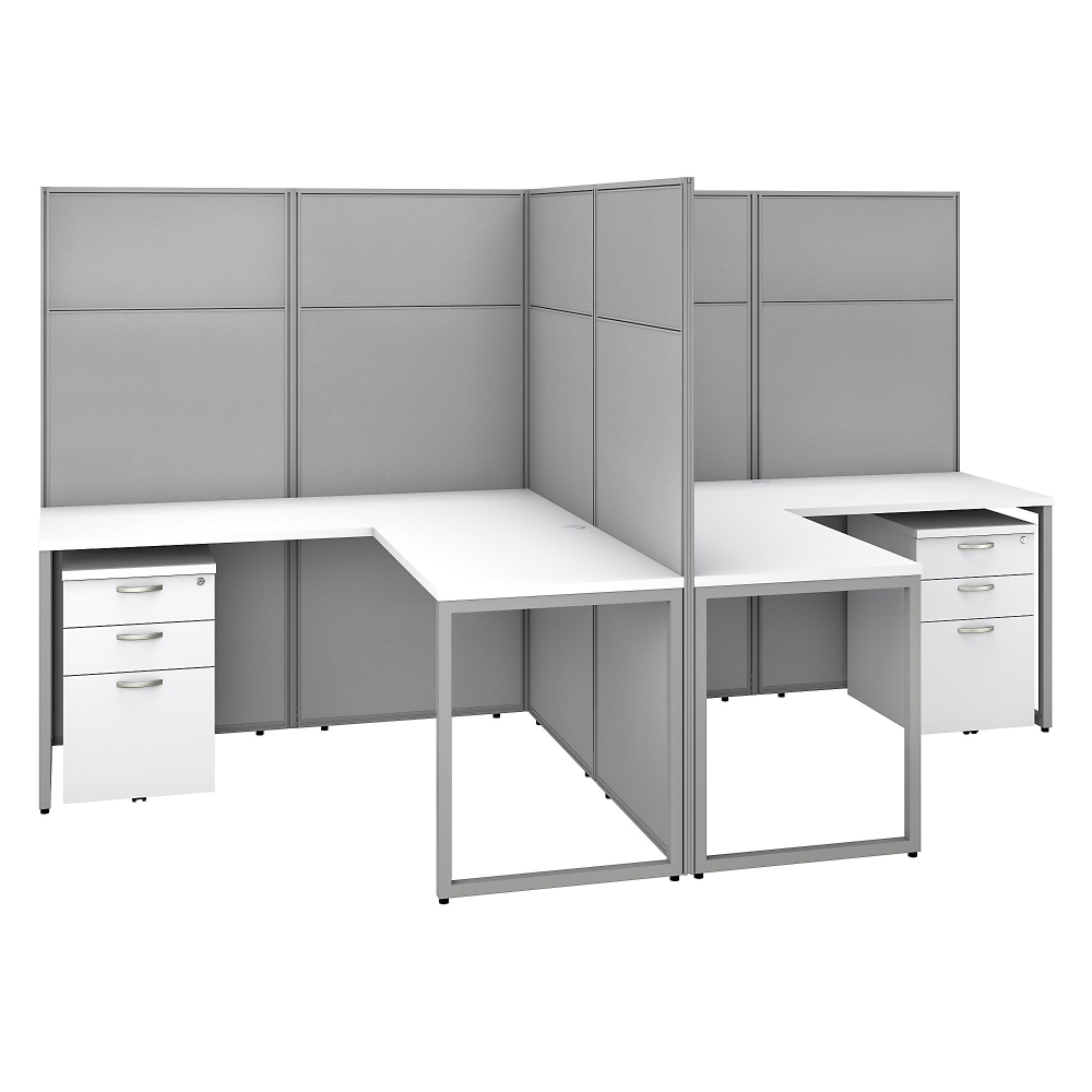 Bush Business Furniture Easy Office 60inW 2-Person L-Shaped Cubicle Desk With Drawers And 66inH Panels, Pure White/Silver Gray, Standard Delivery MPN:EODH56SWH-03K