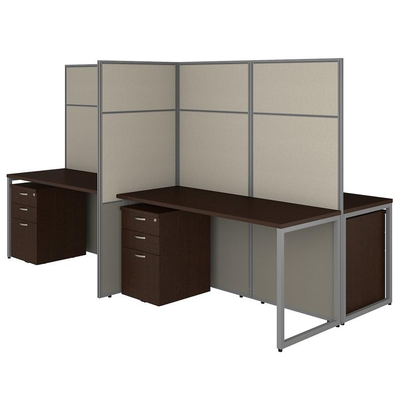 Bush Business Furniture Easy Office 60inW 4-Person Cubicle Desk With File Cabinets And 66inH Panels, Mocha Cherry, Standard Delivery MPN:EODH66SMR-03K