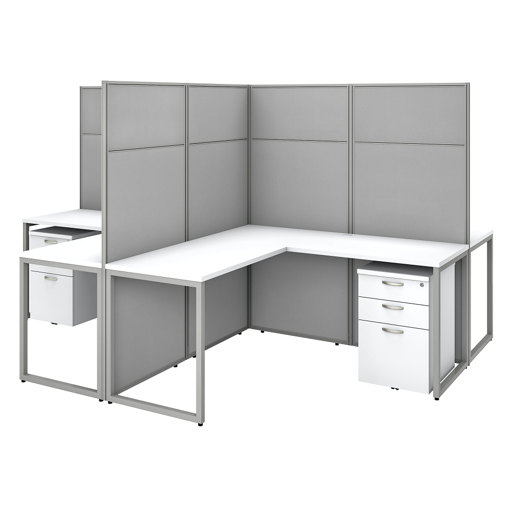 Bush Business Furniture Easy Office 60inW 4-Person L-Shaped Cubicle Desk With Drawers And 66inH Panels, Pure White/Silver Gray, Standard Delivery MPN:EODH76SWH-03K