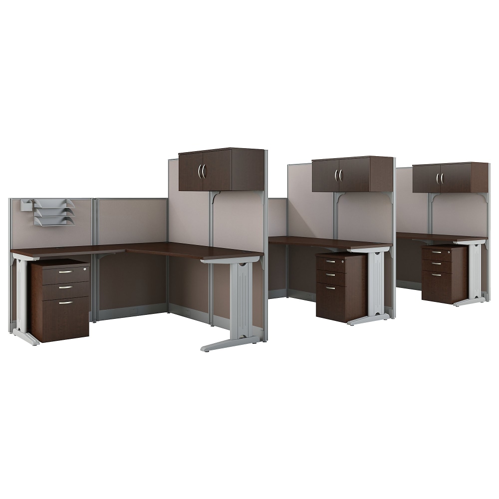 Bush Business Furniture Office in an Hour 3 Person L Shaped Cubicle Workstations, Mocha Cherry, Standard Delivery MPN:OIAH006MR