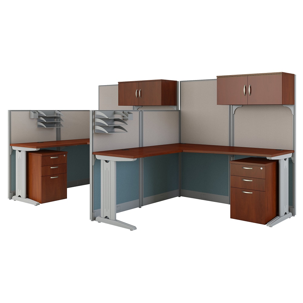 Bush Business Furniture Office in an Hour 2 Person L Shaped Cubicle Workstations, Hansen Cherry, Standard Delivery MPN:OIAH008HC