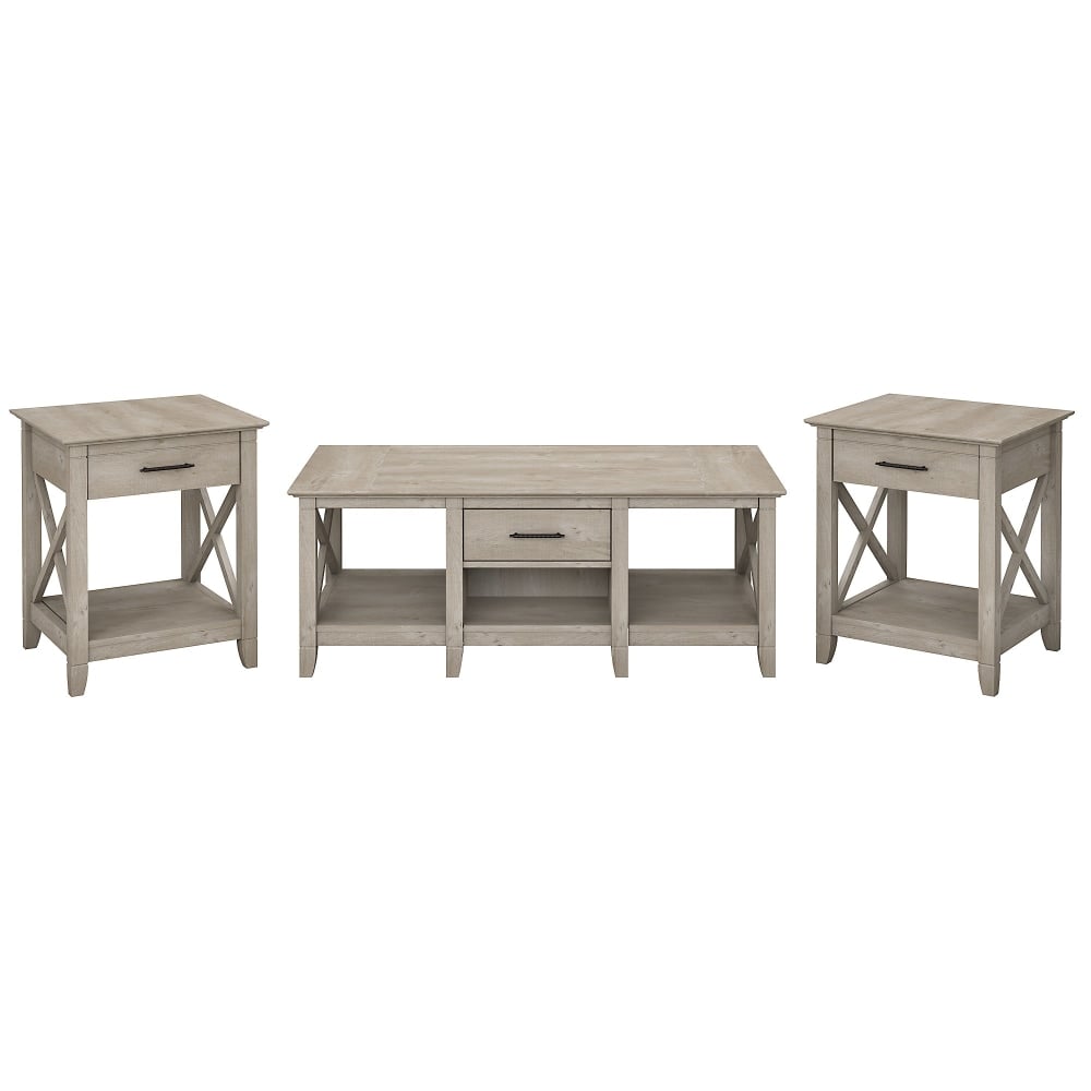 Bush Furniture Key West Coffee Table With Set Of 2 End Tables, Washed Gray, Standard Delivery MPN:KWS023WG