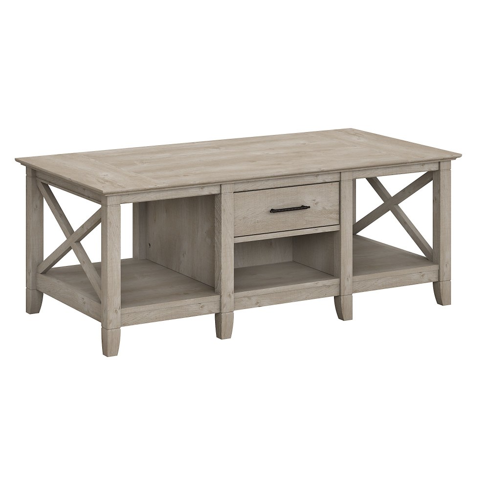 Bush Furniture Key West Coffee Table With Storage, Washed Gray, Standard Delivery MPN:KWT148WG-03