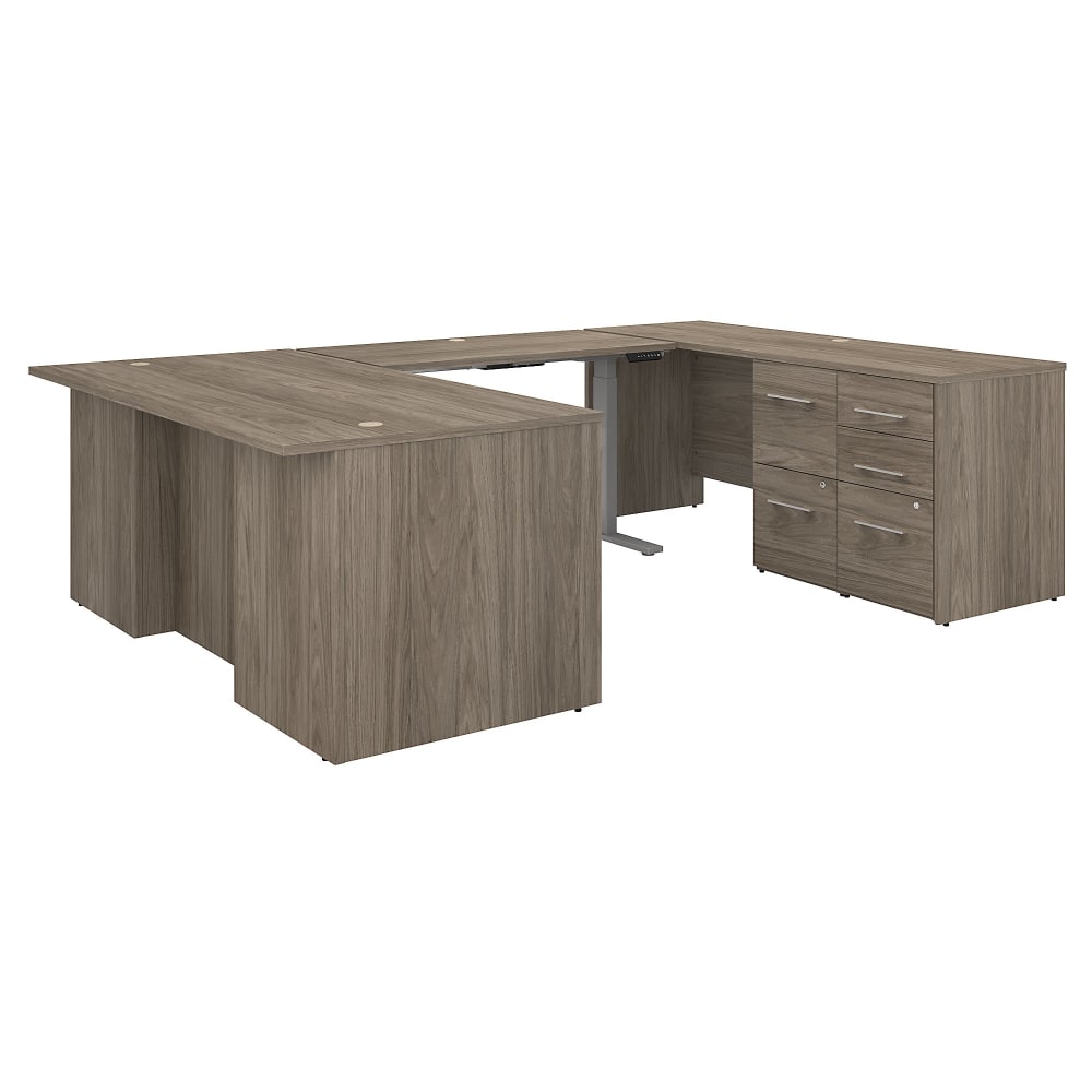 Bush Business Furniture Office 500 Electric Height-Adjustable U-Shaped Executive Desk With Drawers, 72inW, Modern Hickory, Standard Delivery MPN:OF5005MHSU
