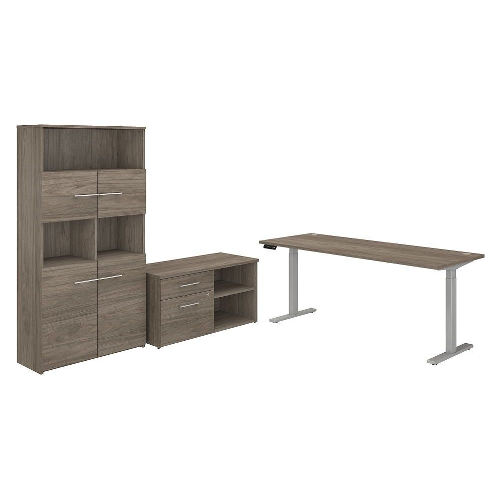Bush Business Furniture Office 500 Electric Height-Adjustable Standing Desk With Storage And Bookcase, 72inW, Modern Hickory, Standard Delivery MPN:OF5006MHSU