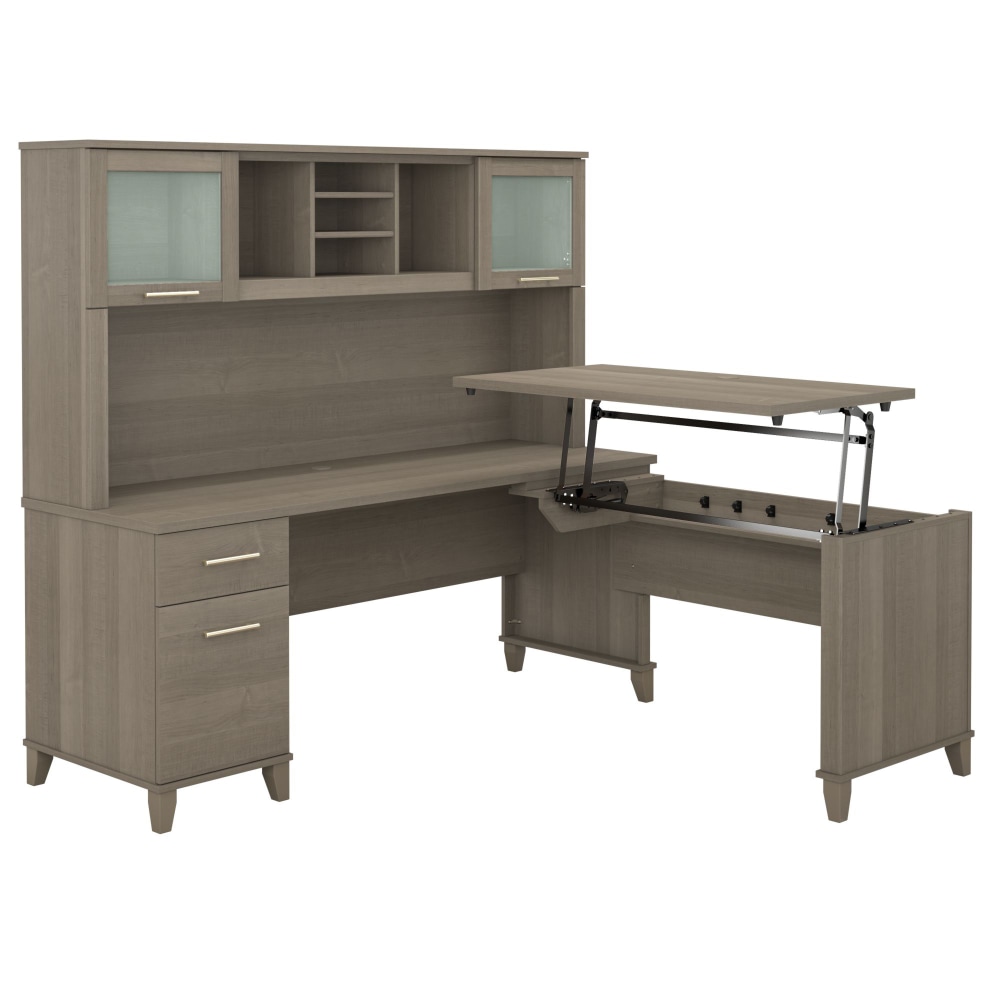 Bush Home Somerset 72inW 3-Position Sit-to-Stand L-Shaped Desk With Hutch, Ash Gray, Standard Delivery MPN:SET015AG