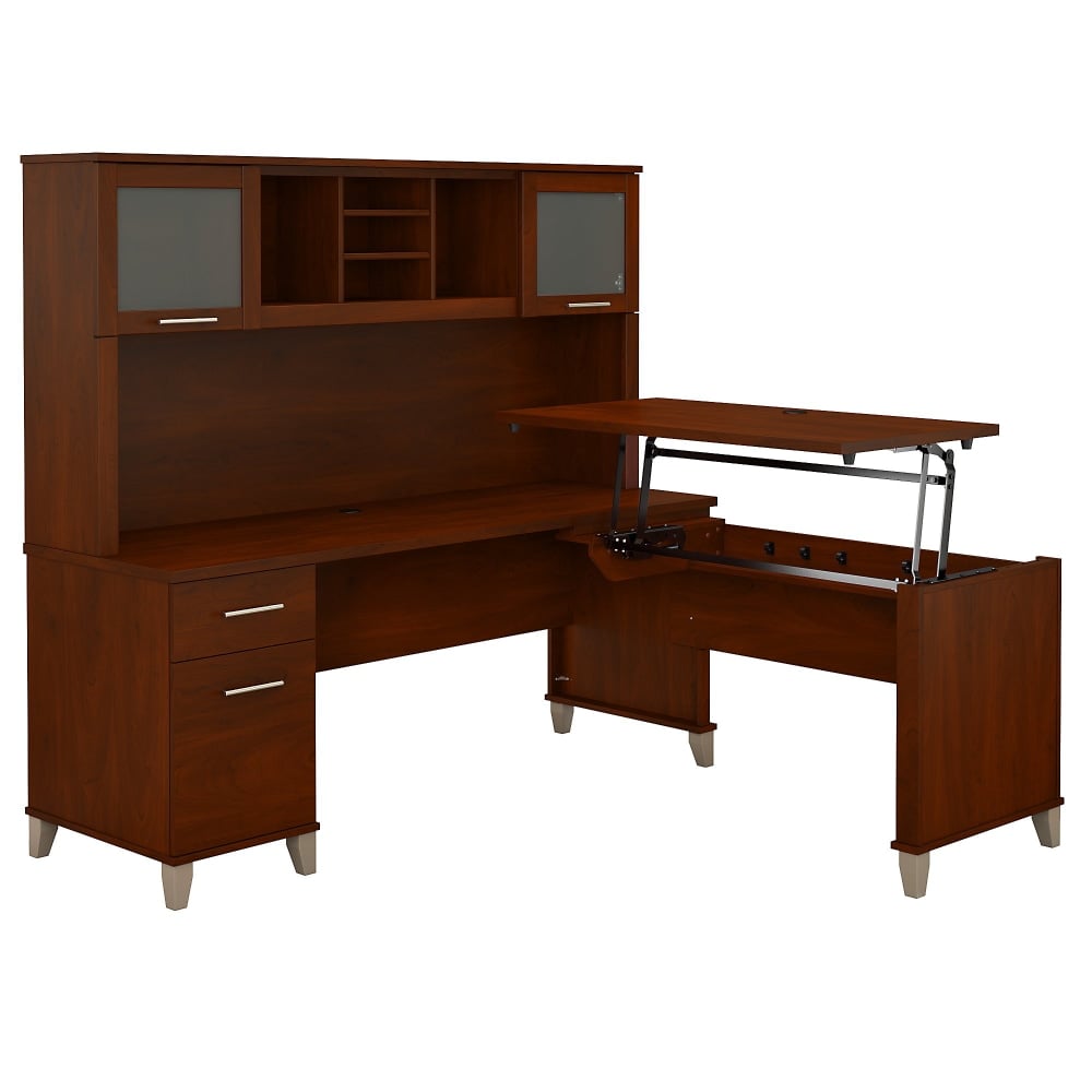 Bush Home Somerset 72inW 3-Position Sit-to-Stand L-Shaped Desk With Hutch, Hansen Cherry, Standard Delivery MPN:SET015HC