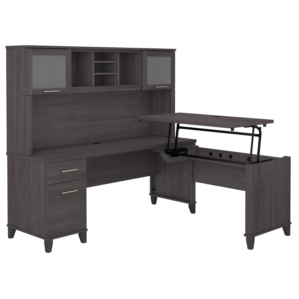Bush Home Somerset 72inW 3-Position Sit-To-Stand L-Shaped Desk With Hutch, Storm Gray, Standard Delivery MPN:SET015SG