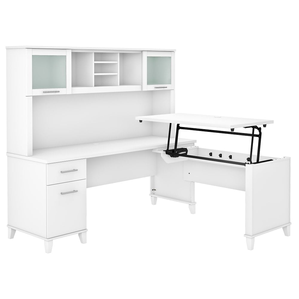 Bush Furniture Somerset 72inW 3-Position Sit-To-Stand L-Shaped Desk With Hutch, White, Standard Delivery MPN:SET015WH