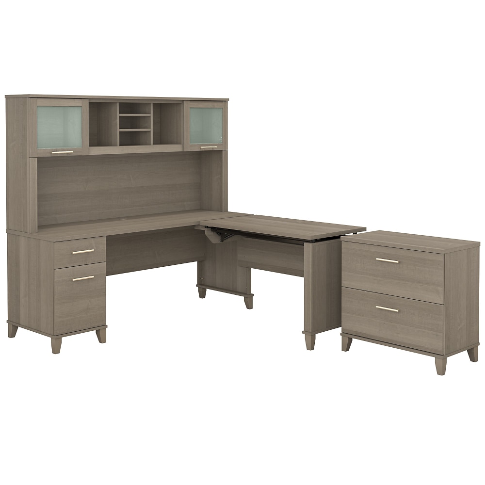Bush Furniture Somerset 72inW 3 Position Sit to Stand L Shaped Desk With Hutch And File Cabinet, Ash Gray, Standard Delivery MPN:SET016AG