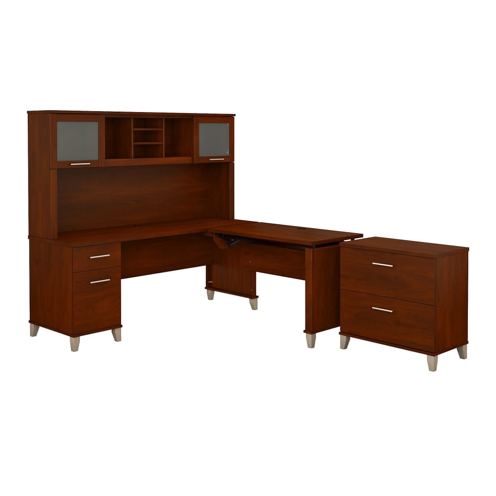 Bush Furniture Somerset 72inW 3 Position Sit to Stand L Shaped Desk With Hutch And File Cabinet, Hansen Cherry, Standard Delivery MPN:SET016HC