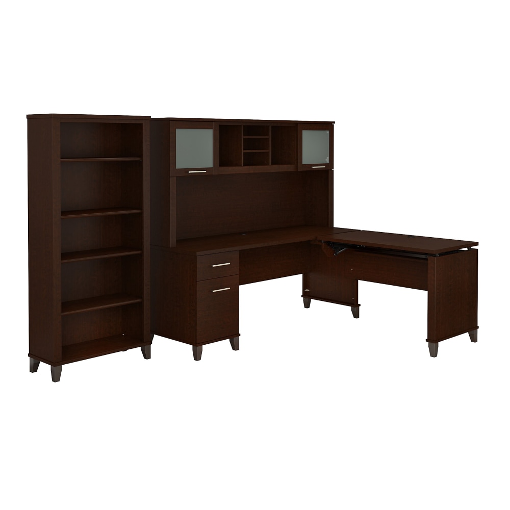 Bush Furniture Somerset 72inW 3 Position Sit to Stand L Shaped Desk With Hutch And Bookcase, Mocha Cherry, Standard Delivery MPN:SET017MR
