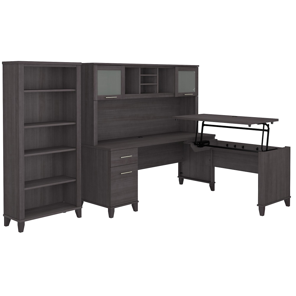 Bush Furniture Somerset 72inW 3-Position Sit-To-Stand L-Shaped Desk With Hutch And Bookcase, Storm Gray, Standard Delivery MPN:SET017SG