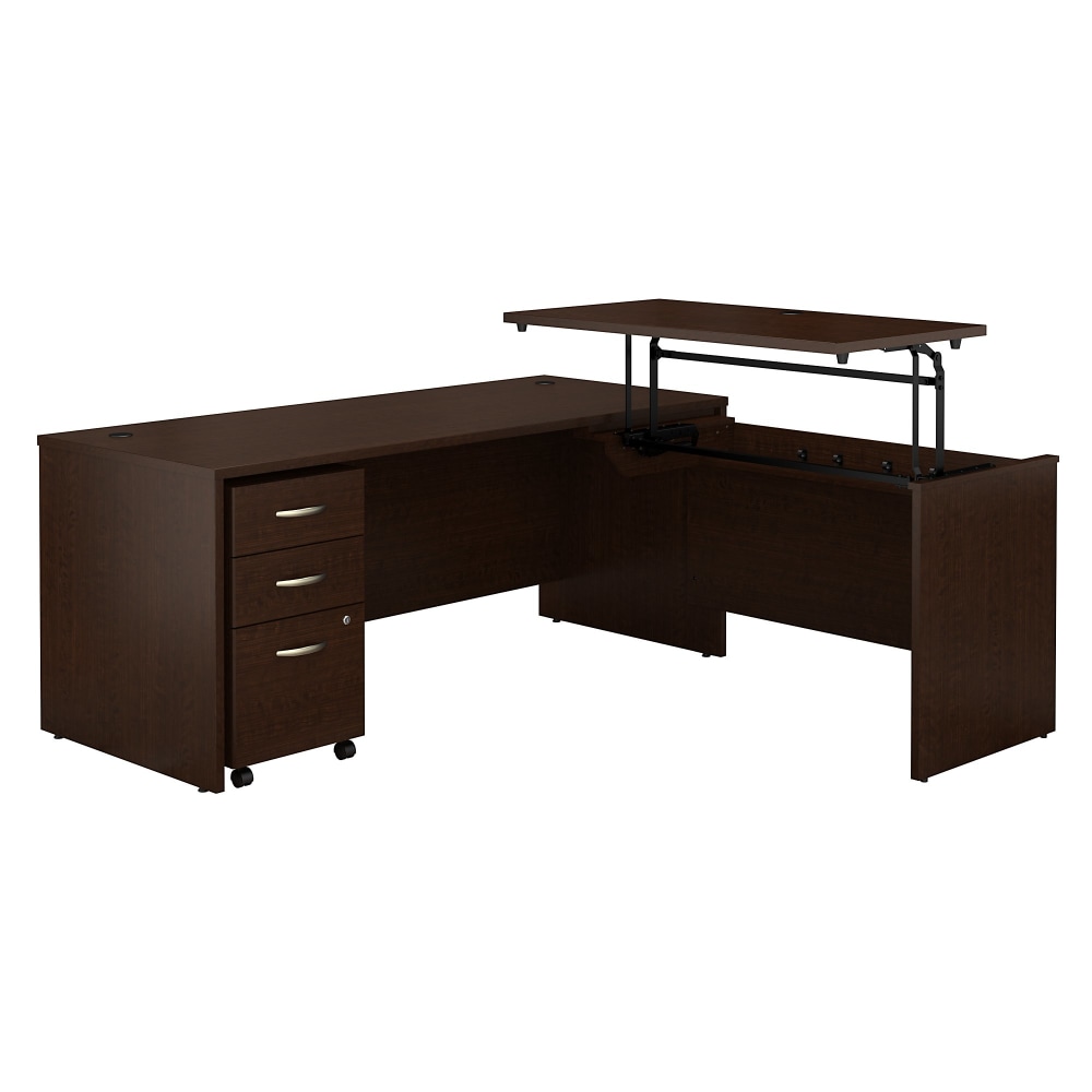 Bush Business Furniture Series C Components 72inW 3 Position Sit to Stand L Shaped Desk with Mobile File Cabinet, Mocha Cherry, Standard Delivery MPN:SRC125MRSU