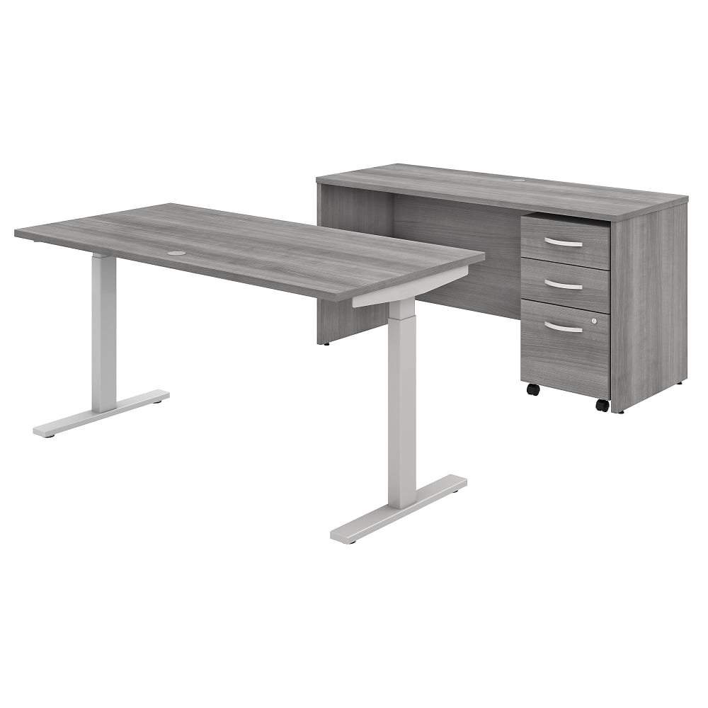 Bush Business Furniture Studio C Electric 60inW x 30inD-Adjustable Standing Desk, Credenza And Mobile File Cabinet, Platinum Gray, Standard Delivery MPN:STC017PGSU