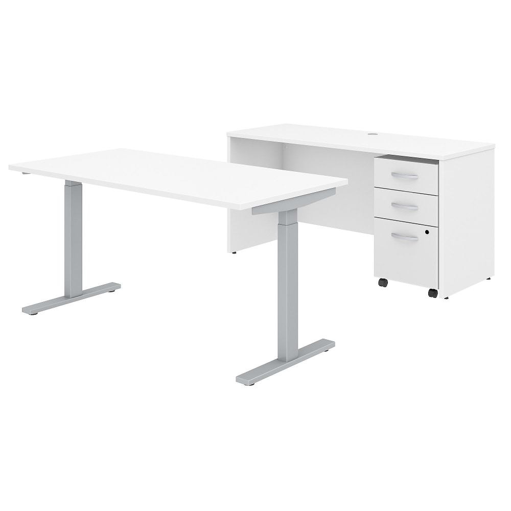 Bush Business Furniture Studio C Electric 60inW x 30inD Height Adjustable Standing Desk, Credenza and One Mobile File Cabinet, White, Standard Delivery MPN:STC017WH