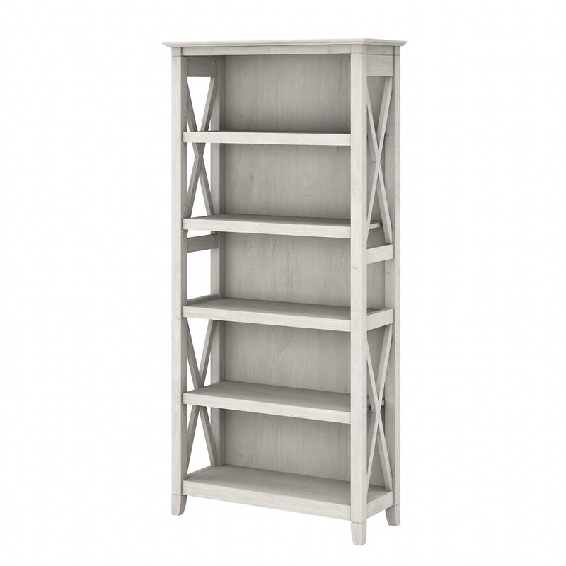 Bush Business Furniture Key West 66inH 5-Shelf Bookcase, Linen White Oak, Standard Delivery MPN:KWB132LW-03