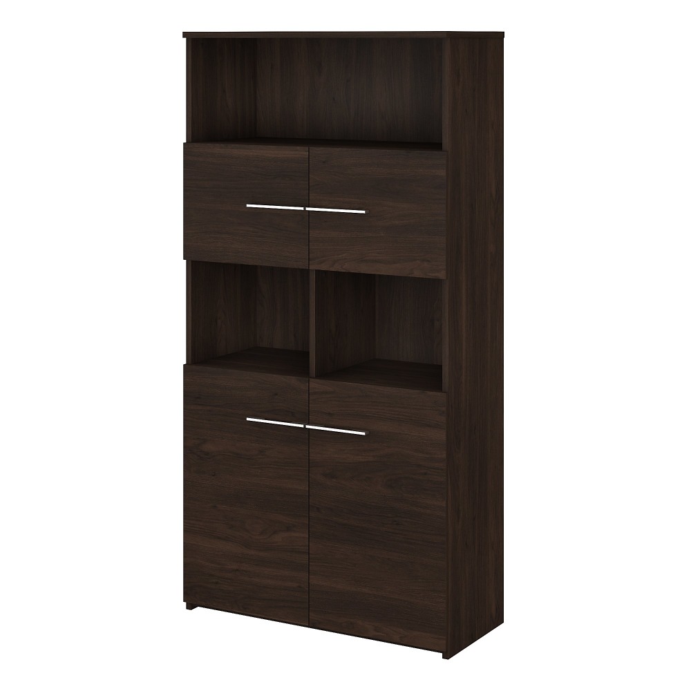 Bush Business Furniture Office 500 70inH 5-Shelf Bookcase With Doors, Black Walnut, Standard Delivery MPN:OFB136BW