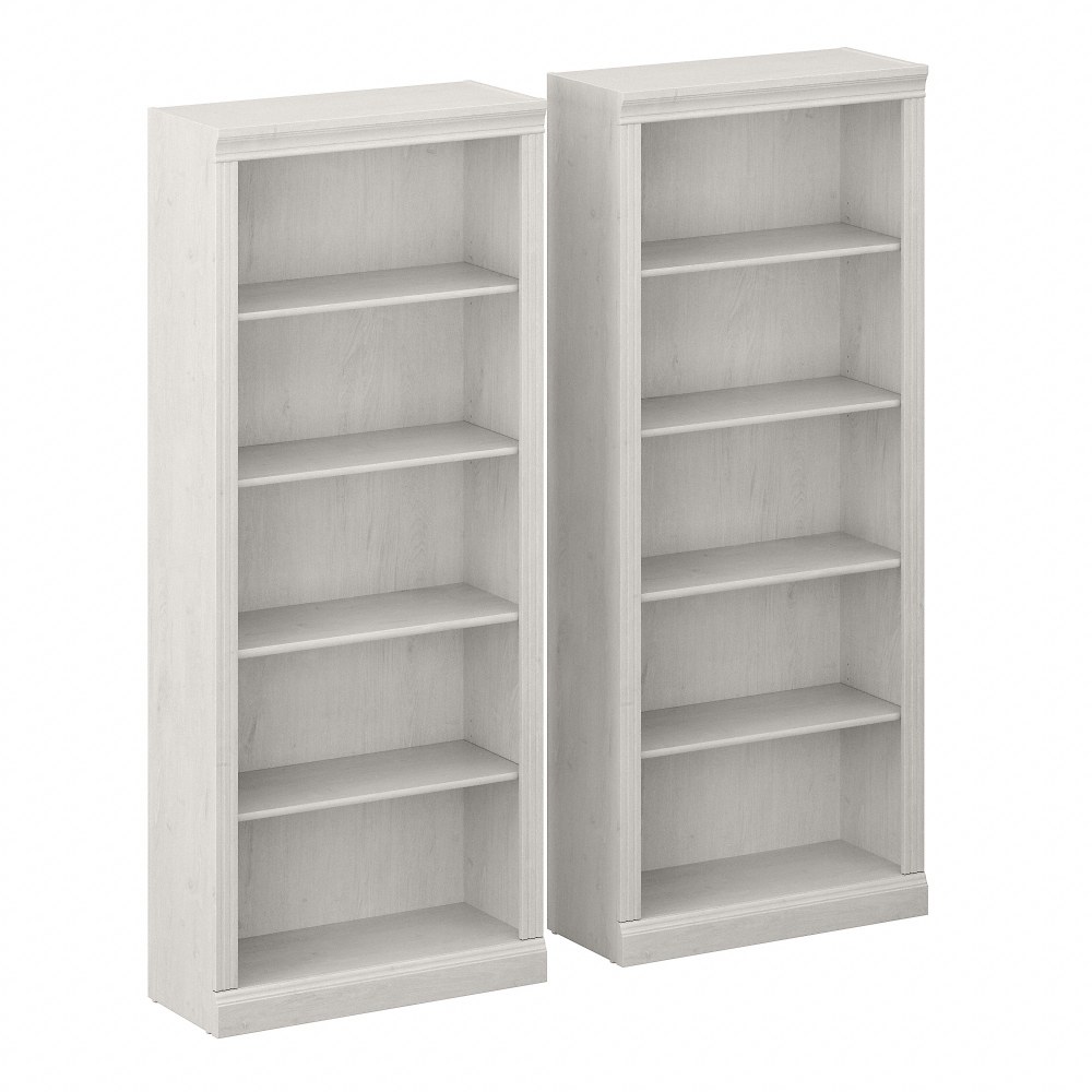 Bush Business Furniture Saratoga 72inH 5-Shelf Bookcases, Linen White Oak, Set Of 2 Bookcases, Standard Delivery MPN:SAR008LW