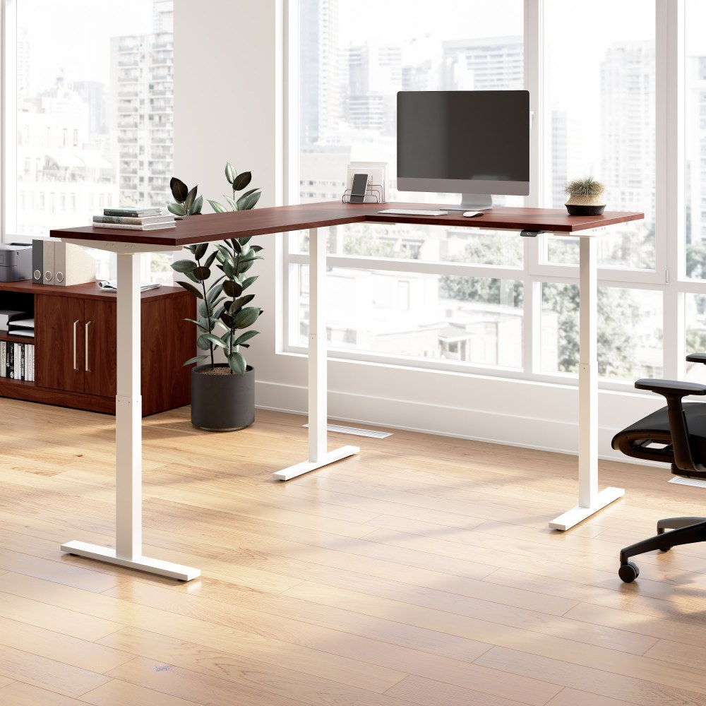 Bush Business Furniture Move 60 Series 60inW Height Adjustable L Shaped Standing Desk, Hansen Cherry/White Powder Coat, Standard Delivery MPN:M6SL6078HCWK