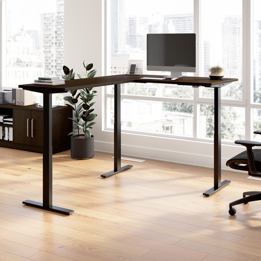 Bush Business Furniture Move 60 Series 60inW Height Adjustable L Shaped Standing Desk, Mocha Cherry/Black Powder Coat, Standard Delivery MPN:M6SL6078MRBK