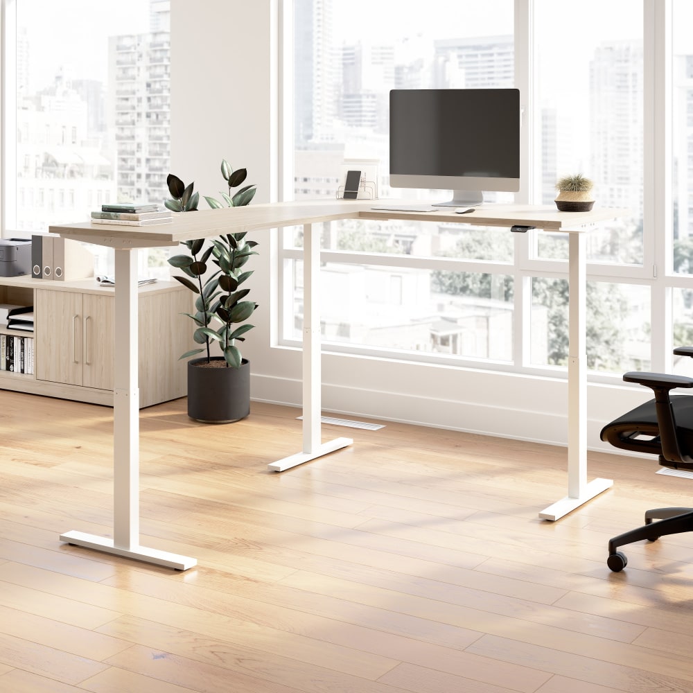 Bush Business Furniture Move 60 Series 60inW Height Adjustable L Shaped Standing Desk, Natural Elm/White Powder Coat, Standard Delivery MPN:M6SL6078NEWK