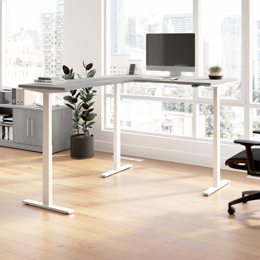 Bush Business Furniture Move 60 Series 60inW Height Adjustable L Shaped Standing Desk, Platinum Gray/White Powder Coat, Standard Delivery MPN:M6SL6078PGWK