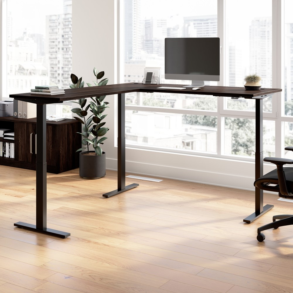 Bush Business Furniture Move 60 Series 72inW Height Adjustable L Shaped Standing Desk, Black Walnut/Black Powder Coat, Standard Delivery MPN:M6SL7278BWBK
