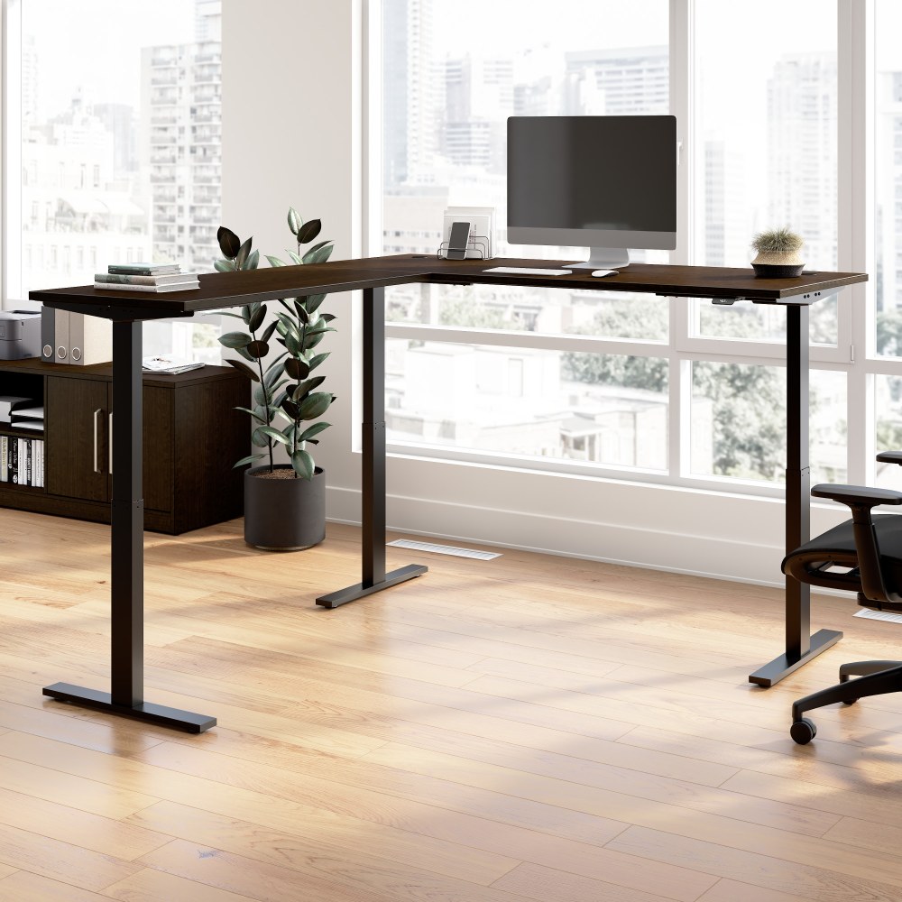 Bush Business Furniture Move 60 Series 72inW Height Adjustable L Shaped Standing Desk, Mocha Cherry/Black Powder Coat, Standard Delivery MPN:M6SL7278MRBK