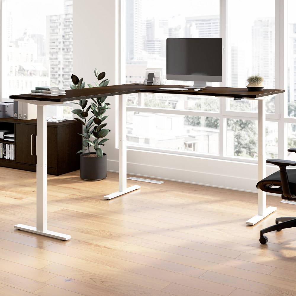 Bush Business Furniture Move 60 Series 72inW Height Adjustable L Shaped Standing Desk, Mocha Cherry/White Powder Coat, Standard Delivery MPN:M6SL7278MRWK